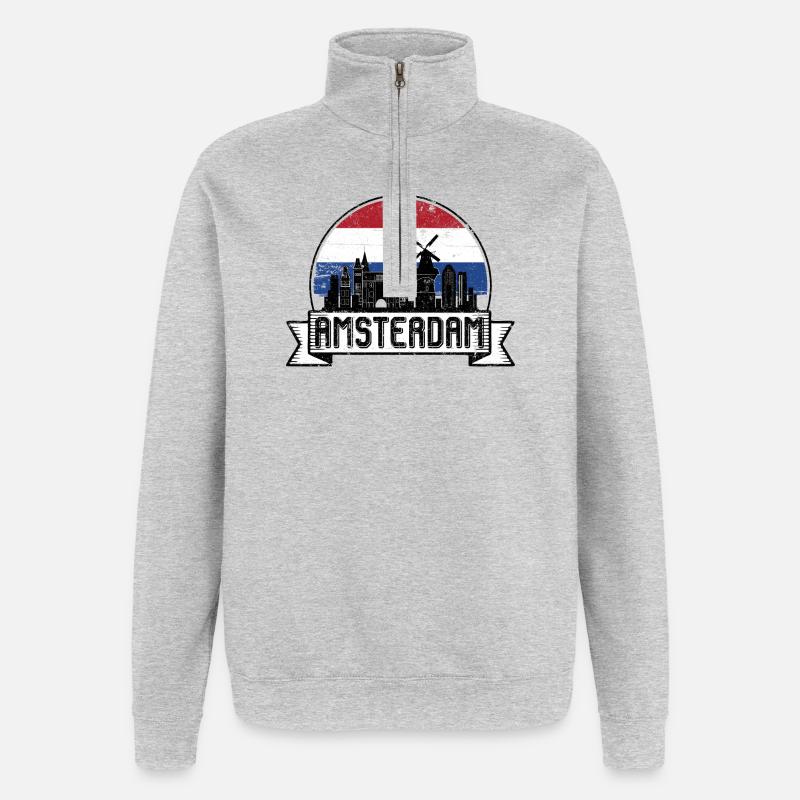 Badge rétro d’Amsterdam Skyline - Sweat à zip 1/4 - gris chiné