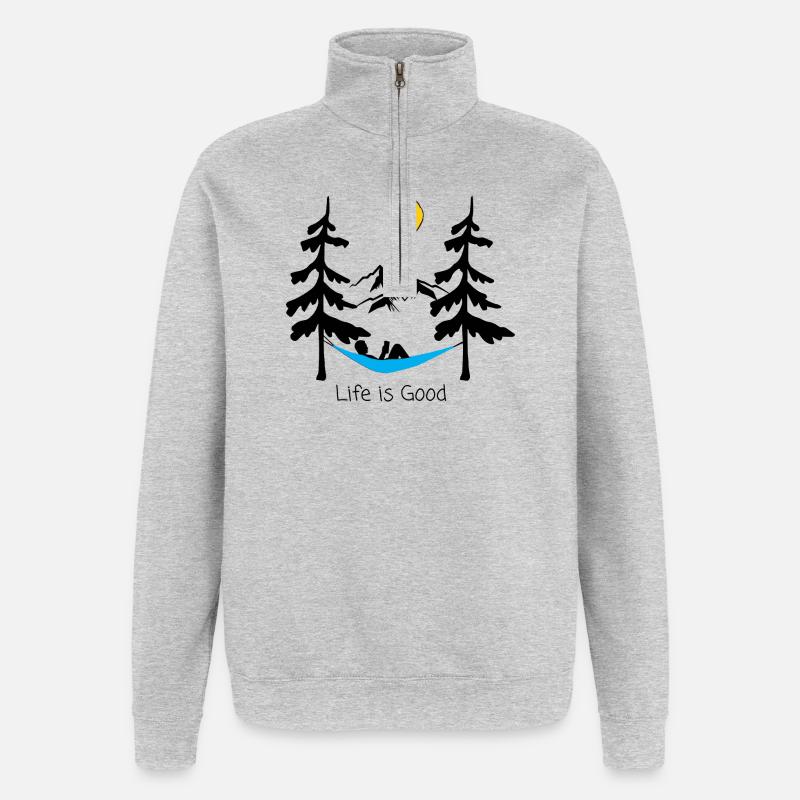 Conception ludique de lune souriante nocturne - Sweat à zip 1/4 - gris chiné