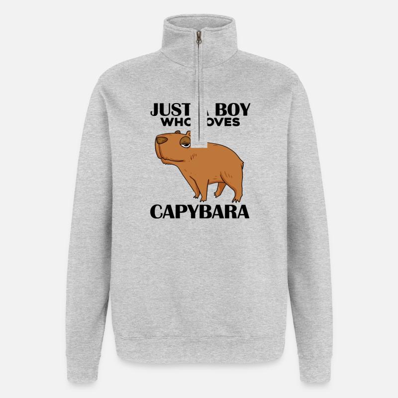 Capybara Boy - Quarter-Zip Sweatshirt - heather grey