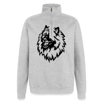 Tête de Wolfsspitz - Sweat à zip 1/4 - gris chiné - Devant - AI Model Female 172 light (172cm) & AI Model Male 178 dark (178cm)