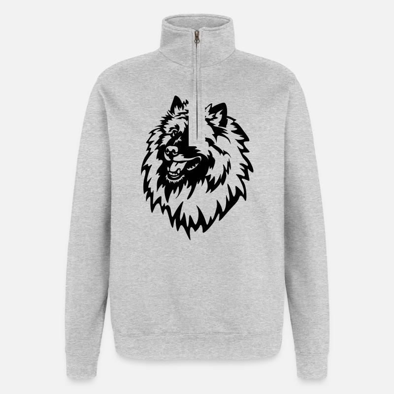 Wolfsspitz Kopf - Quarter-Zip-Sweatshirt - Grau meliert