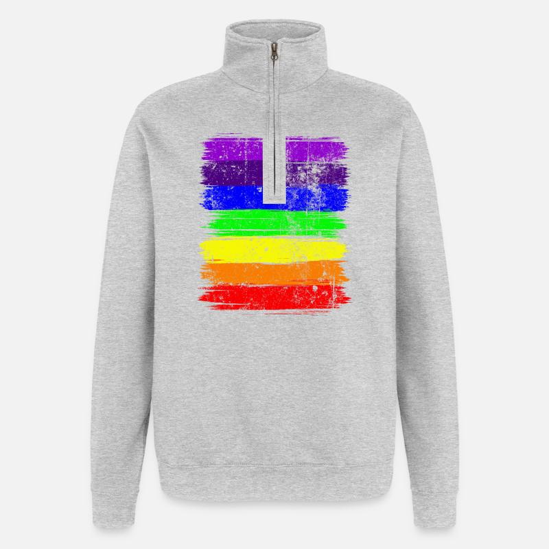 Rayures Vivid Pride - Sweat à zip 1/4 - gris chiné