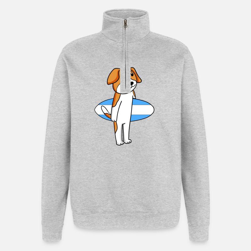 Surfboard Hund Beagle Surfen Geschenk - Quarter-Zip-Sweatshirt - Grau meliert