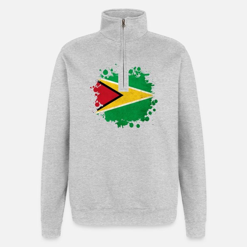 Guyana Flagge Klecks - Quarter-Zip-Sweatshirt - Grau meliert