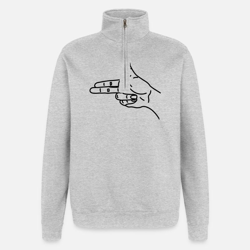 Handgestenpistole verängstigt Krieg - Quarter-Zip-Sweatshirt - Grau meliert