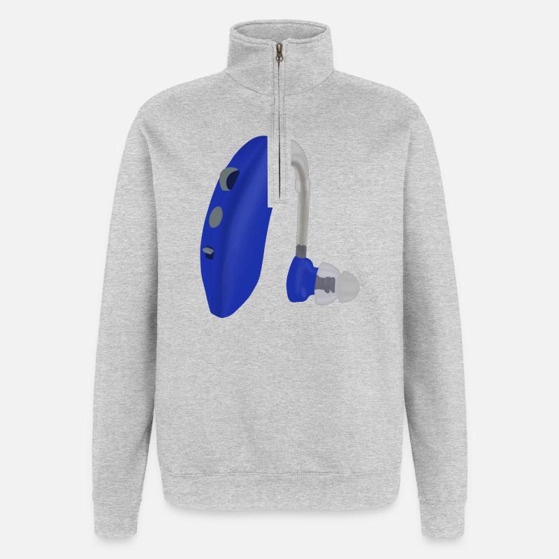 Une aide auditive bleue - Sweat à zip 1/4 - gris chiné