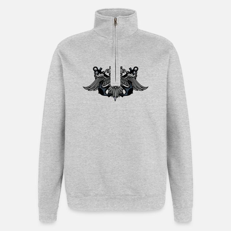 Blason de l’Aigle Jumeau avec épée - Sweat à zip 1/4 - gris chiné