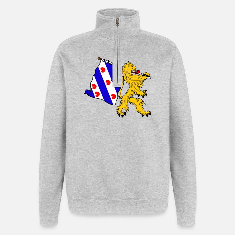 Löwe mit Friesevlag - Quarter-Zip-Sweatshirt - Grau meliert