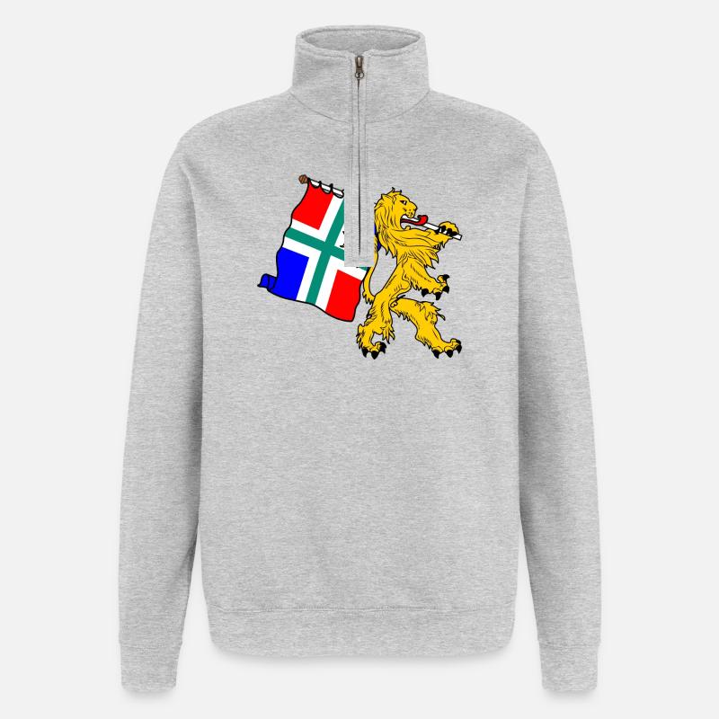 Lion avec drapeau Groningue - Sweat à zip 1/4 - gris chiné