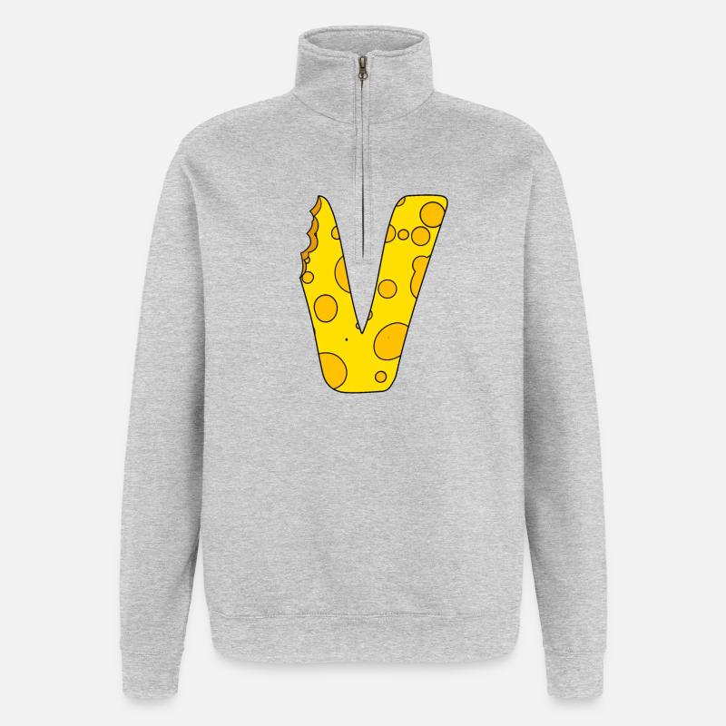 Buchstabe V - Quarter-Zip-Sweatshirt - Grau meliert