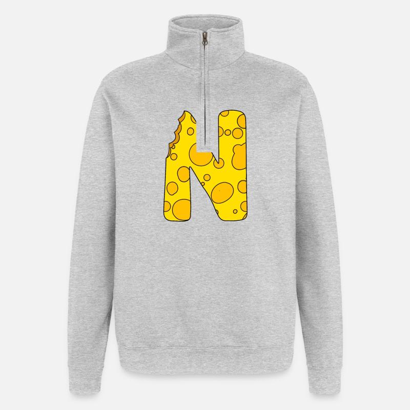 Lettre N - Sweat à zip 1/4 - gris chiné