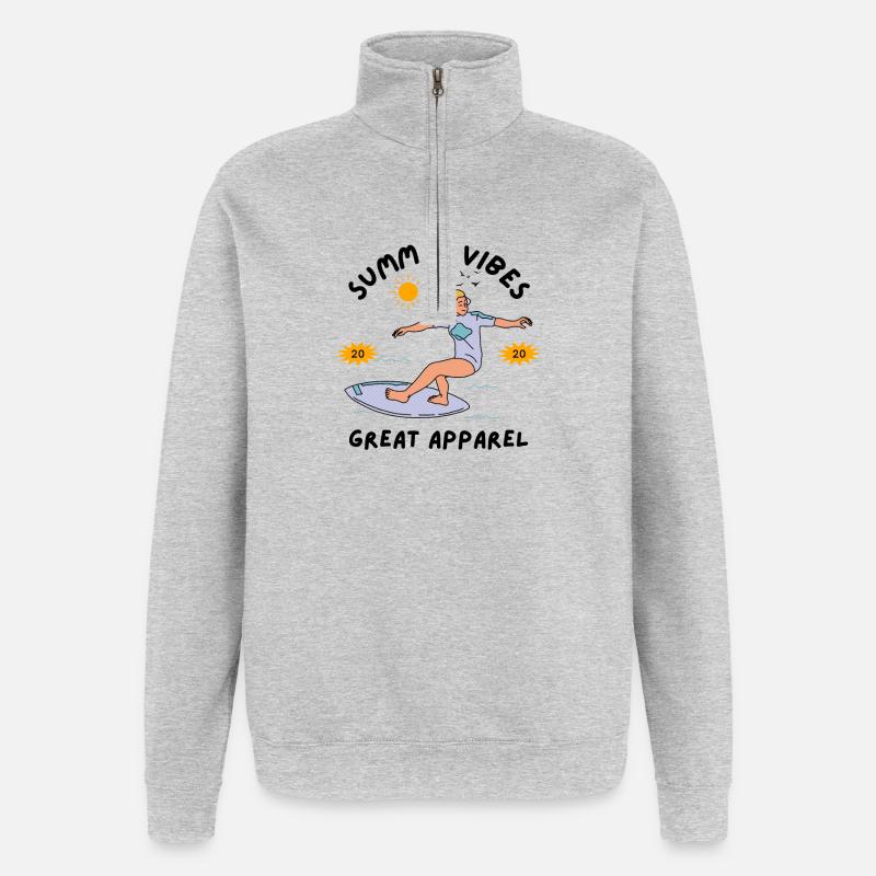 Sommer Surferin am Surfbrett - Quarter-Zip-Sweatshirt - Grau meliert