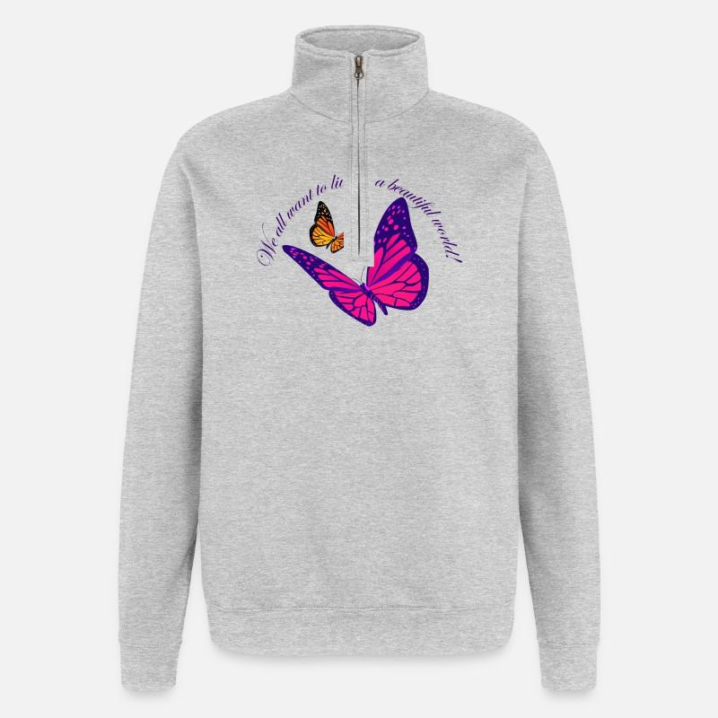 Néon Papillon Magique - Sweat à zip 1/4 - gris chiné