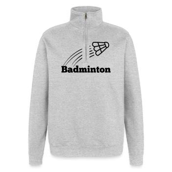 Badmintontext mit hochfliegendem Shuttle - Quarter-Zip-Sweatshirt - Grau meliert - Vorne - AI Model Female 172 light (172cm) & AI Model Male 178 dark (178cm)