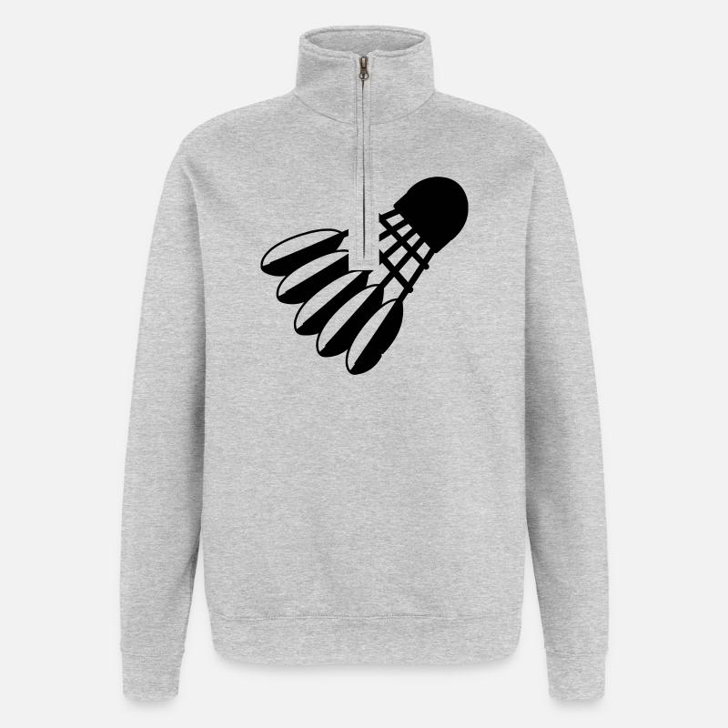 Badminton Shuttle Logo mit Federn - Quarter-Zip-Sweatshirt - Grau meliert