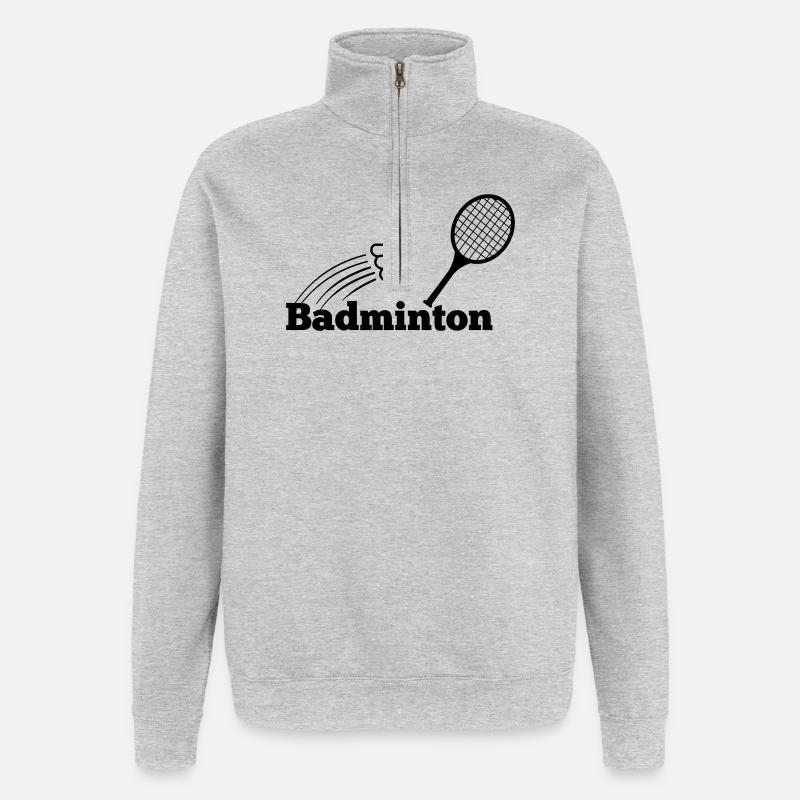 Badmintontext mit Shuttle und Schläger - Quarter-Zip-Sweatshirt - Grau meliert