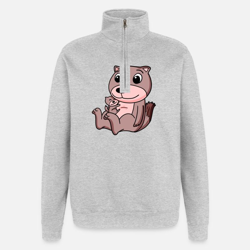 Belette avec bébé belette - Sweat à zip 1/4 - gris chiné
