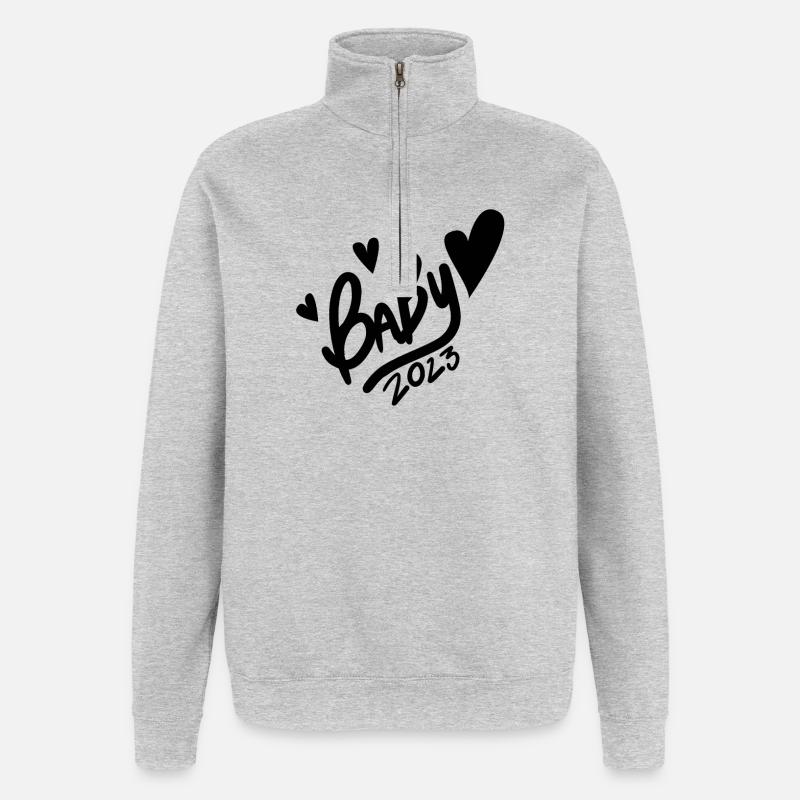 Bébé 2023 - Naissance Enceinte 2023 Grossesse - Sweat à zip 1/4 - gris chiné