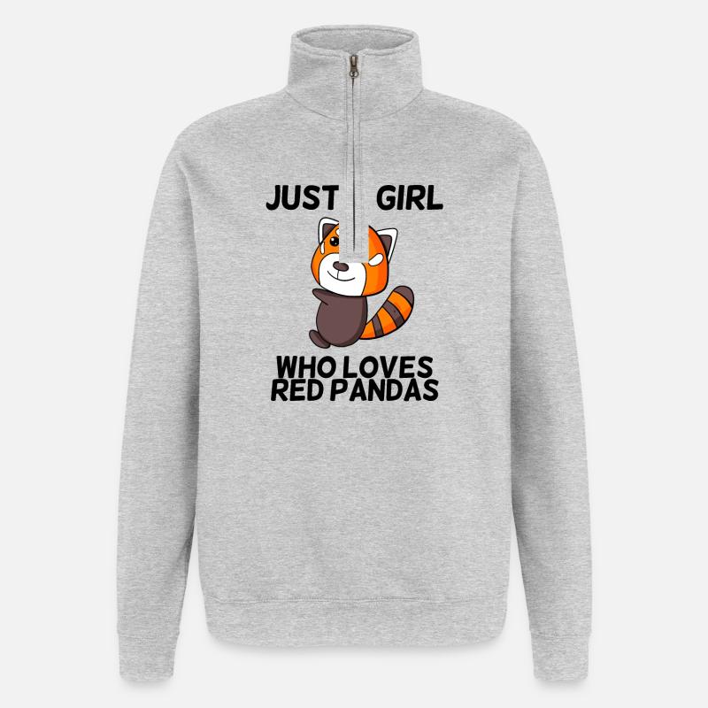 Roter Panda Liebe Mädchen - Quarter-Zip-Sweatshirt - Grau meliert