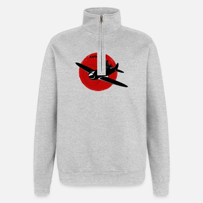 Kamikatze Sonne - Quarter-Zip-Sweatshirt - Grau meliert