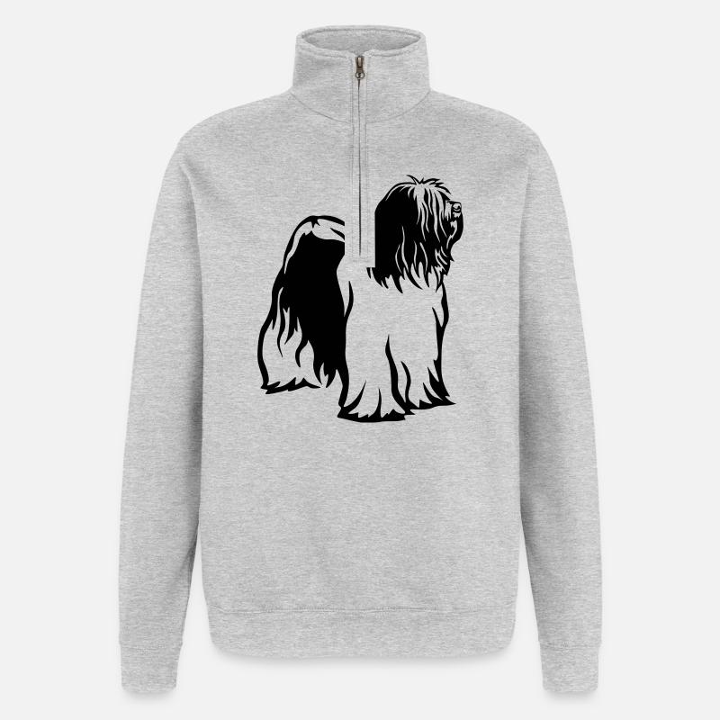 Tibet Terrier - Quarter-Zip-Sweatshirt - Grau meliert