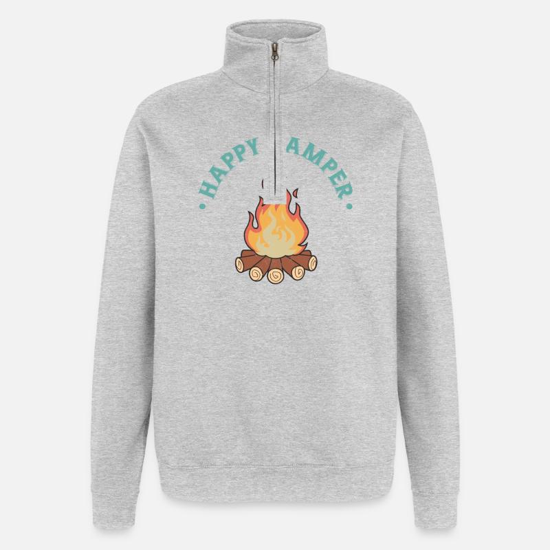Glücklicher Camper - Quarter-Zip-Sweatshirt - Grau meliert