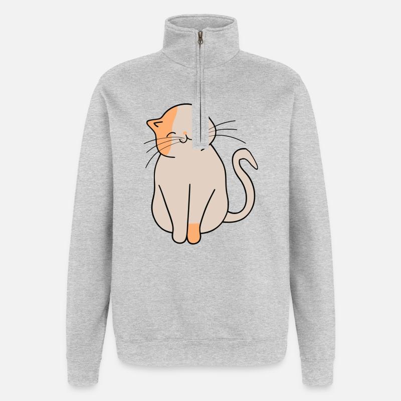 Katze - Quarter-Zip-Sweatshirt - Grau meliert