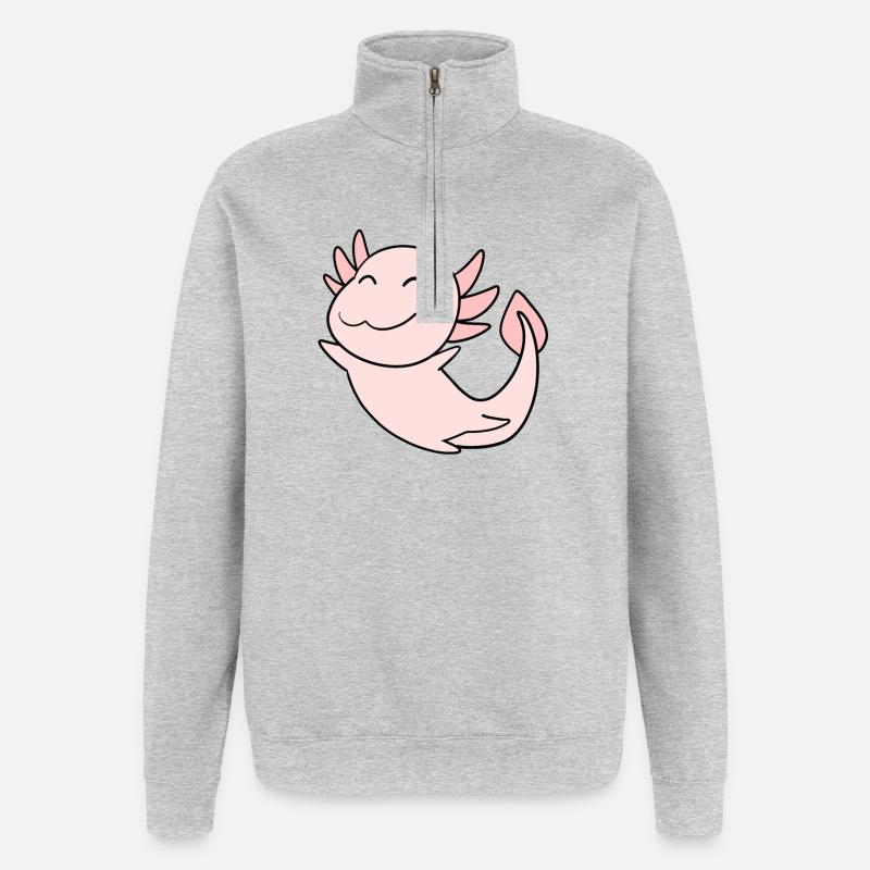 Süßes Axolotl Rosa - Quarter-Zip-Sweatshirt - Grau meliert