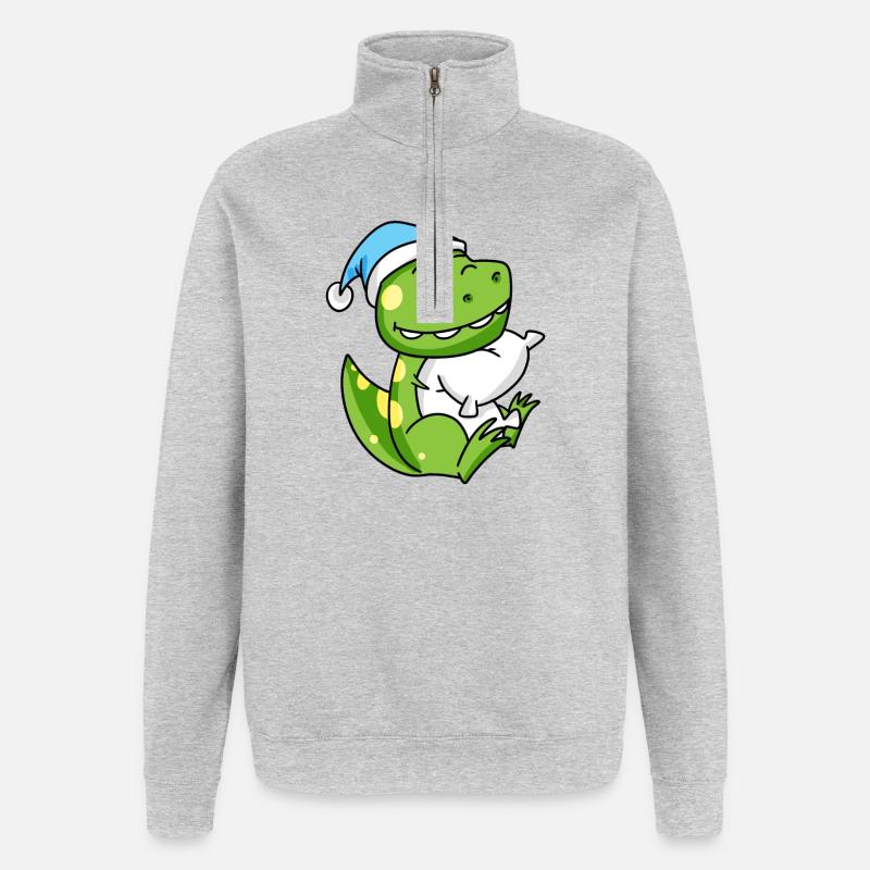 Bébé dinosaure - Sweat à zip 1/4 - gris chiné