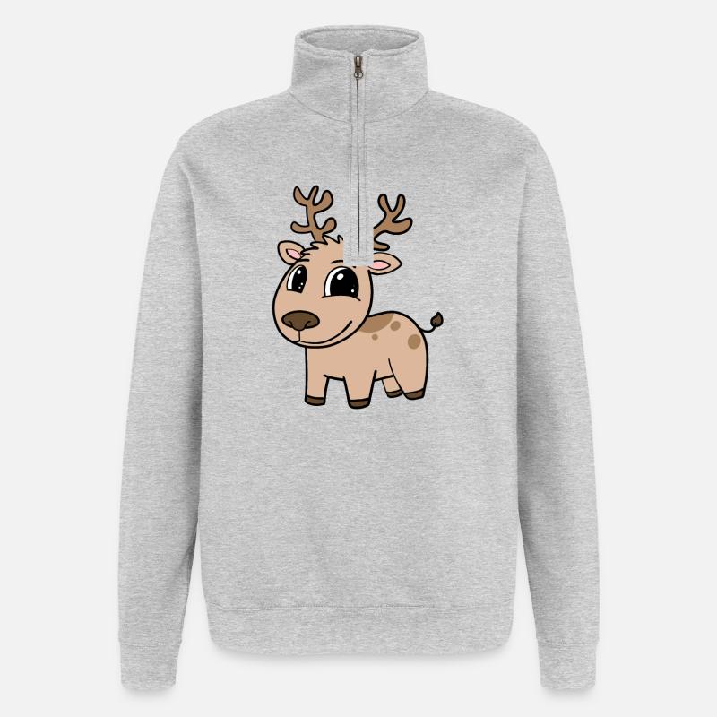 Reh - Quarter-Zip-Sweatshirt - Grau meliert