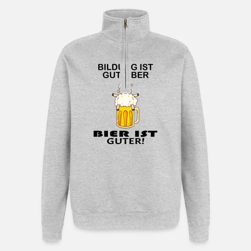 Lustiger Bier Spruch - Quarter-Zip-Sweatshirt - Grau meliert