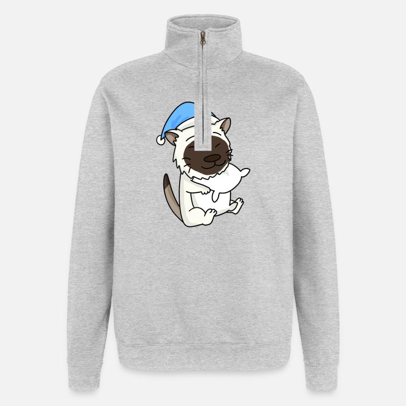 Chat race de chat Birmanie - Sweat à zip 1/4 - gris chiné