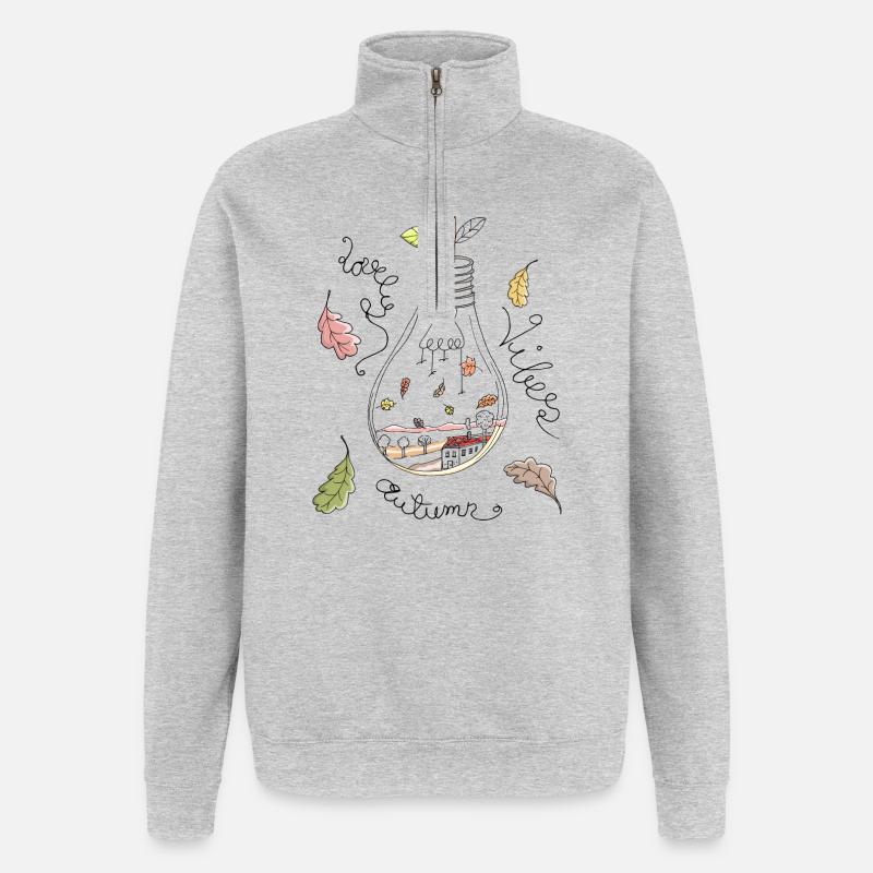 Herbst in Glühbirne und schöner Spruch - Quarter-Zip-Sweatshirt - Grau meliert