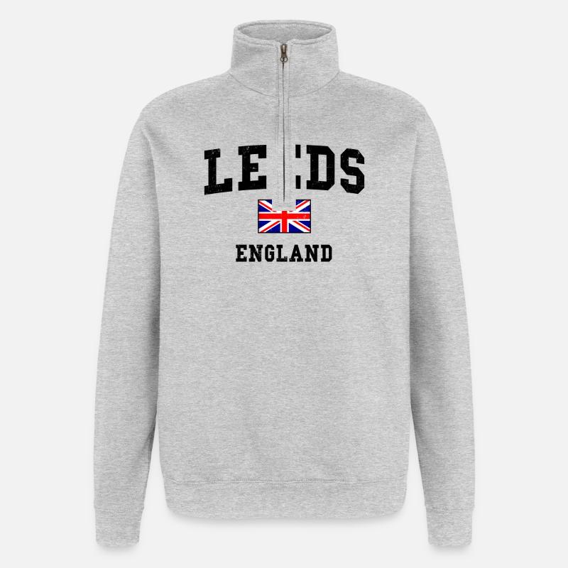Conception du drapeau de Leeds, Angleterre - Sweat à zip 1/4 - gris chiné