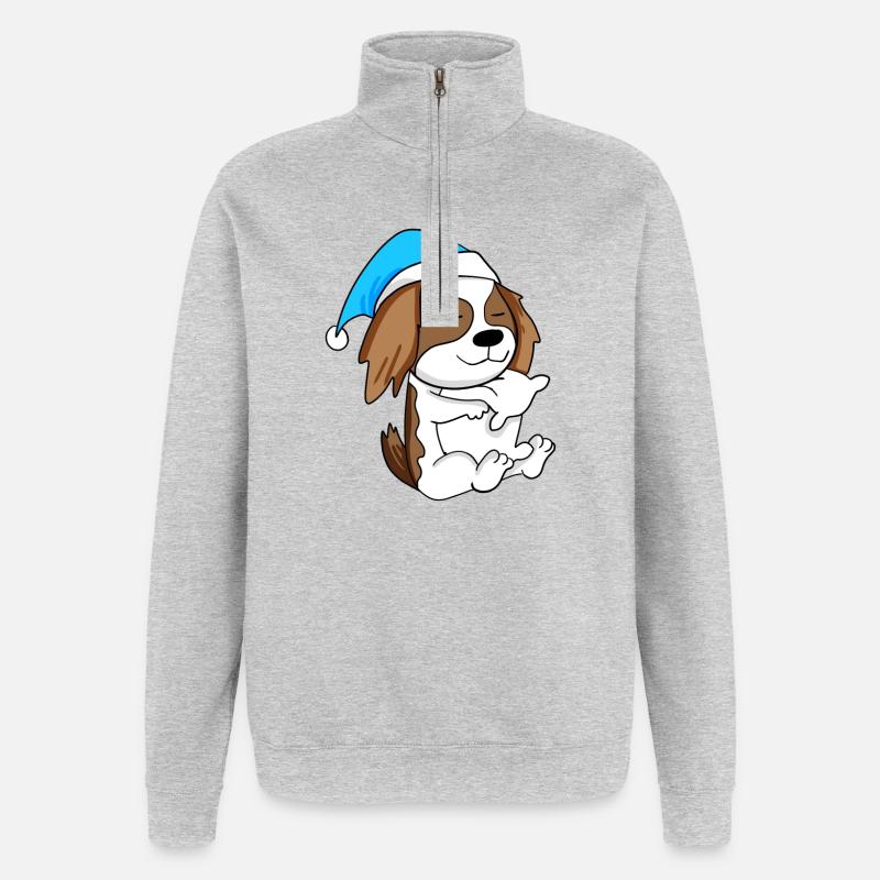 Chien de race Charles Spaniel - Sweat à zip 1/4 - gris chiné