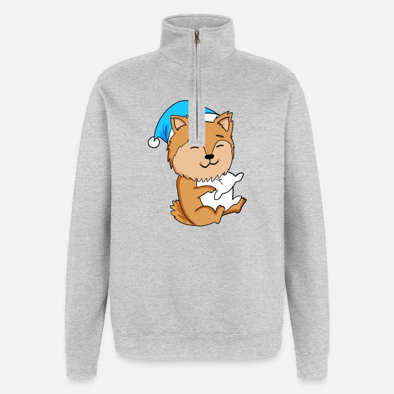 Hund Hunderasse Zwergspitz - Quarter-Zip-Sweatshirt - Grau meliert