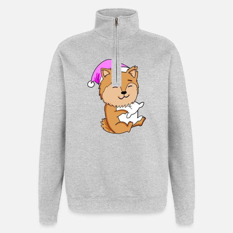Chien de race Zwergspitz - Sweat à zip 1/4 - gris chiné
