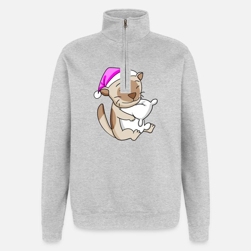 Chat Cat Race Chat Birman - Sweat à zip 1/4 - gris chiné