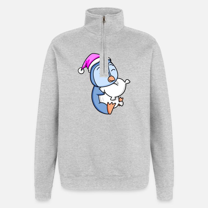 Penguin with pillow - Quarter-Zip Sweatshirt - heather grey