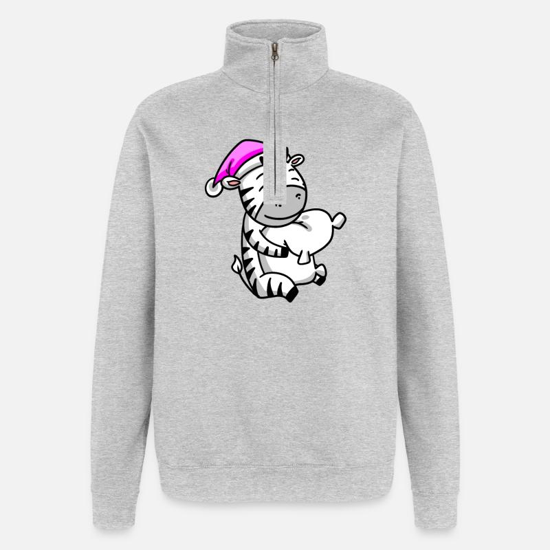 Zebra with pillow and sleeping cap - Quarter-Zip Sweatshirt - heather grey