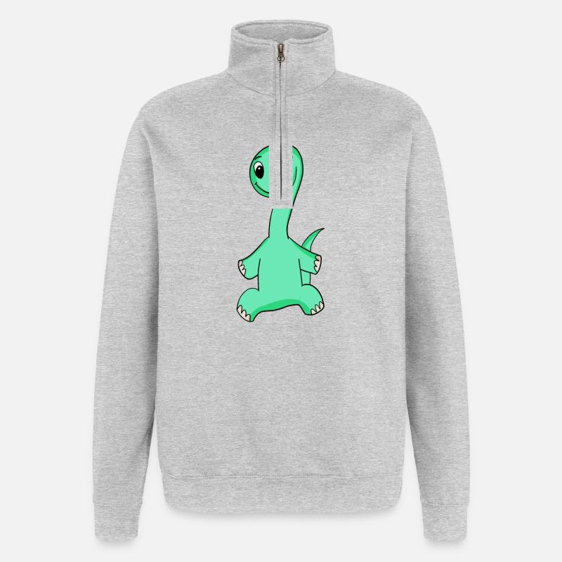 Dino Motif - Sweat à zip 1/4 - gris chiné