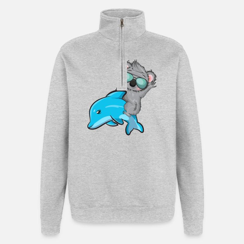 Koala et Delfin - Sweat à zip 1/4 - gris chiné