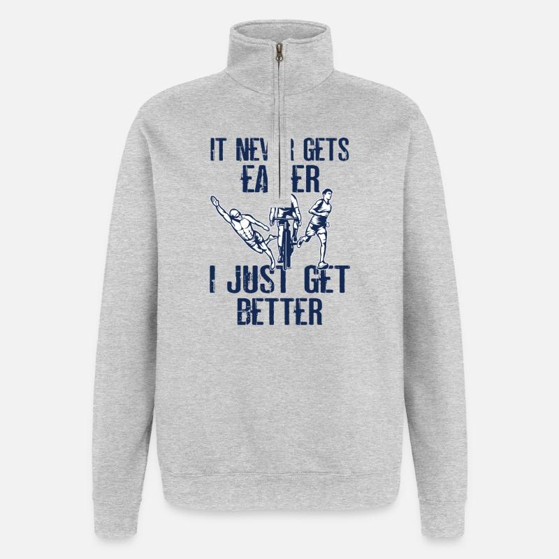 Es Wird Nie Einfacher Triathlon - Quarter-Zip-Sweatshirt - Grau meliert