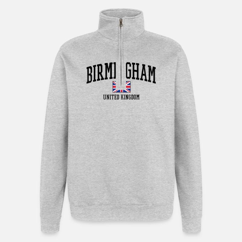 Conception de Birmingham avec drapeau britannique - Sweat à zip 1/4 - gris chiné