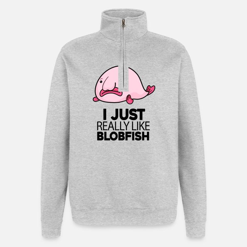 Blobfisch Fisch - Quarter-Zip-Sweatshirt - Grau meliert