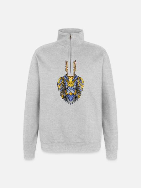 Knight Dog in Medieval Armor - Quarter-Zip Sweatshirt - heather grey