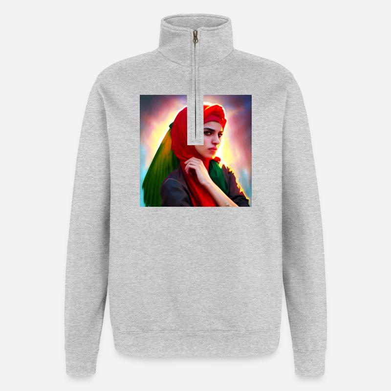 Femme arabe Hijab Art - Sweat à zip 1/4 - gris chiné