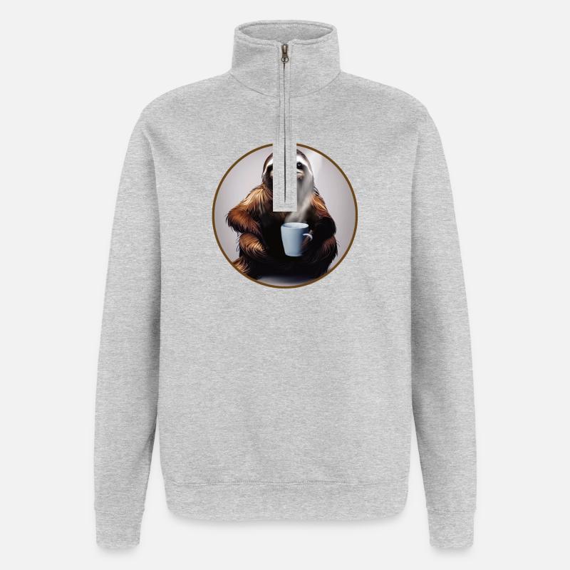 Faultier mit Kaffee - Quarter-Zip-Sweatshirt - Grau meliert