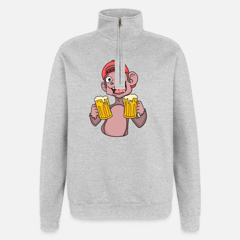 Affe mit Biergläser - Quarter-Zip-Sweatshirt - Grau meliert