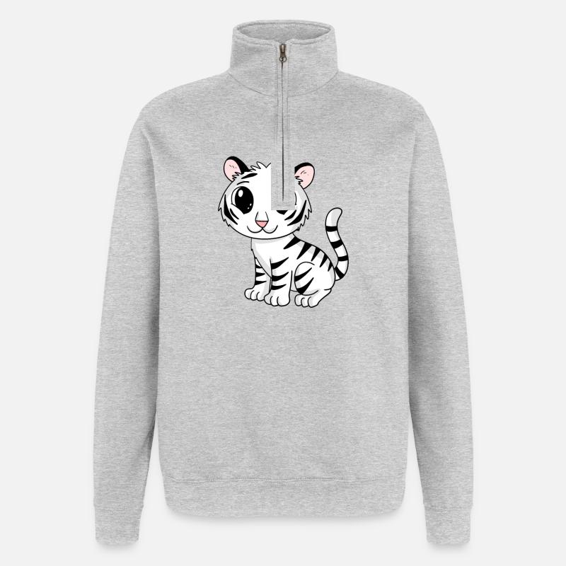 white tiger - Quarter-Zip Sweatshirt - heather grey